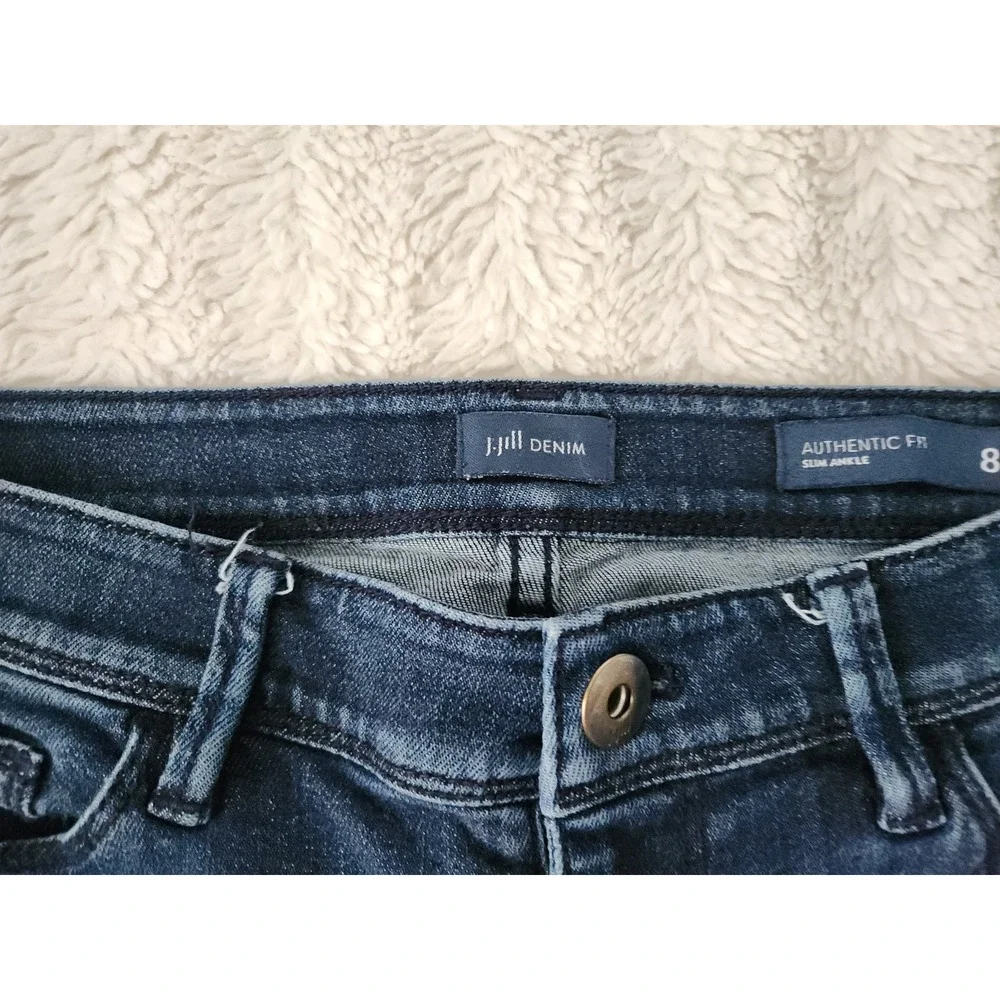 J.Jill Denim Jeans Womens Size 8 Slim Ankle Authentic Fit Dark Wash Stretch Blue